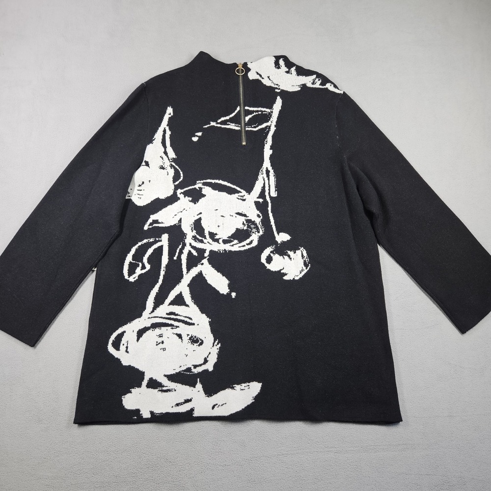 Chico's Sweater Womens 3 / XL Black White Pattern Zip Back Mock Neck Office Chic - Picture 6 of 11